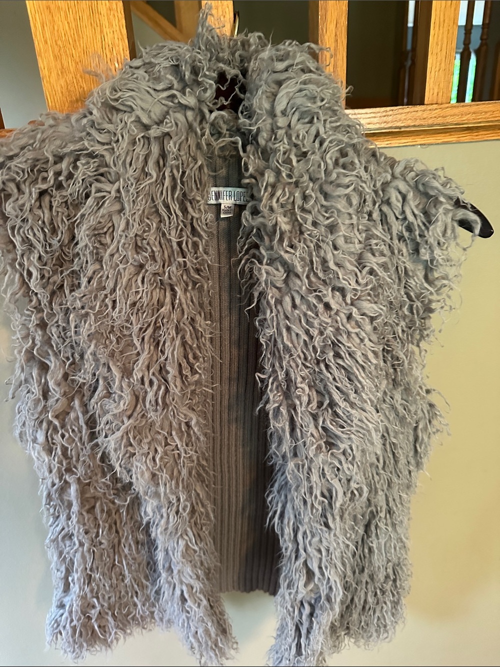 Jennifer Lopez Shaggy Faux Fur Vest - Gray - Picture 1 of 1